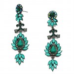 Emerald Jeweled Flora Crystal Pave Dangle Hematite Earrings